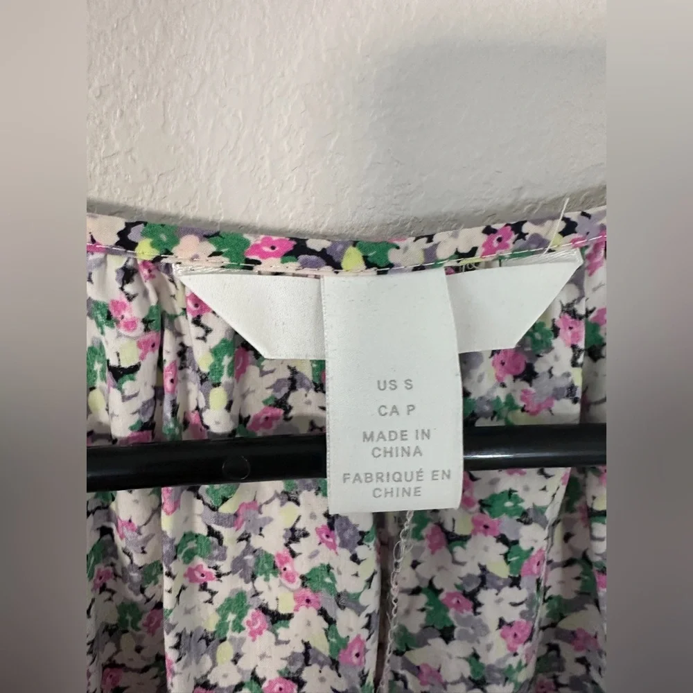 H&M Conscious Floral A-LINE COTTON Dress Floral Puff Sleeve size small - Picture 7 of 9